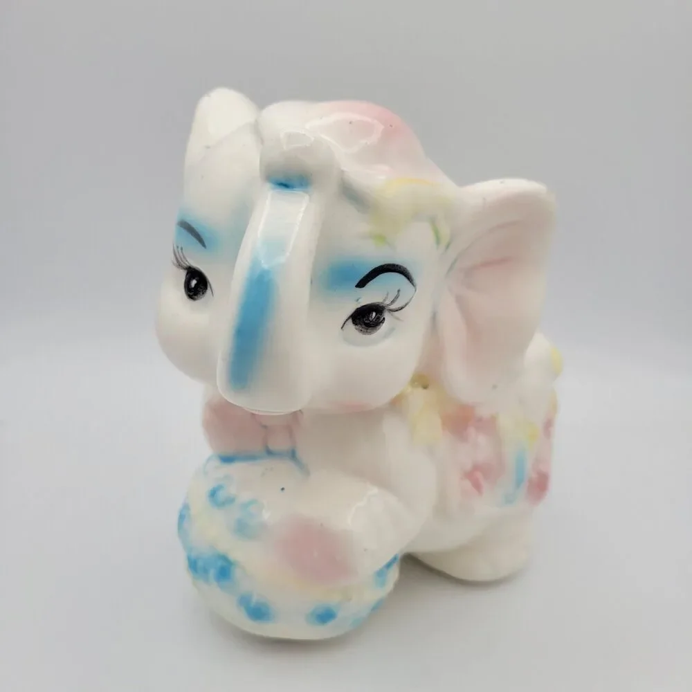 Vintage Pastel Elephant Planter Ceramic Nursery Decor